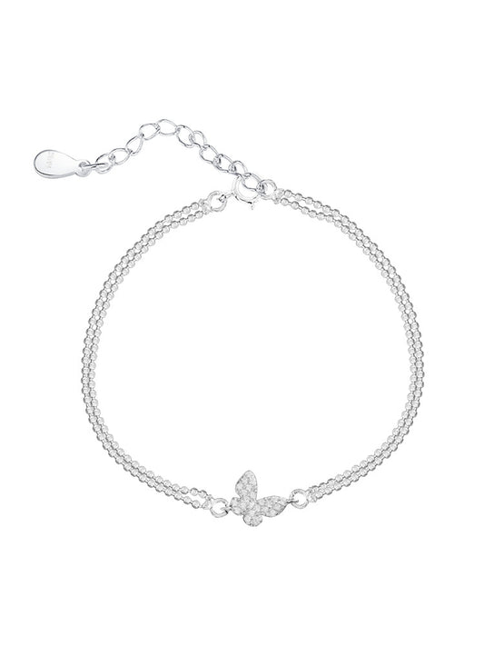 Zircon Butterfly Double Layer Silver Bracelet for Women