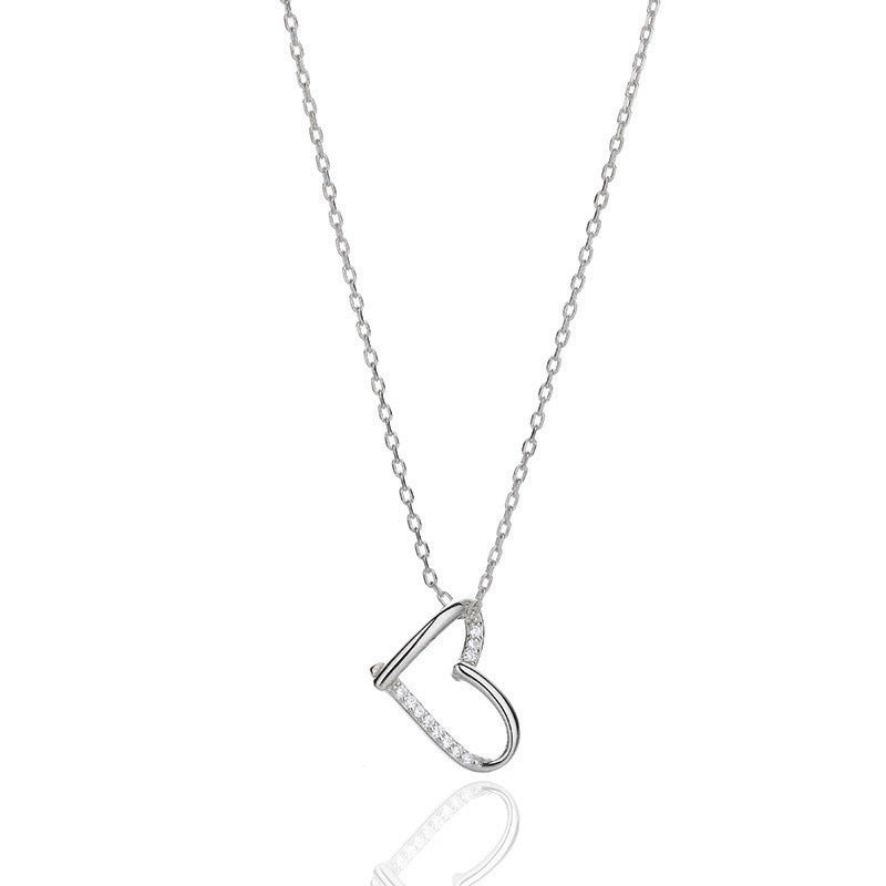 Stylish Hollow Heart with Zircon Silver Necklace for Women