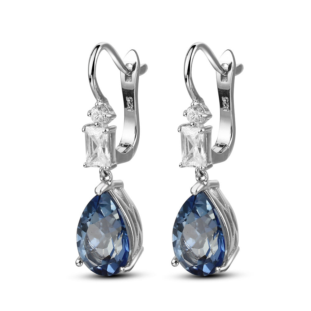 Colorful Crystal Pear Shape Silver Drop Earrings for Women