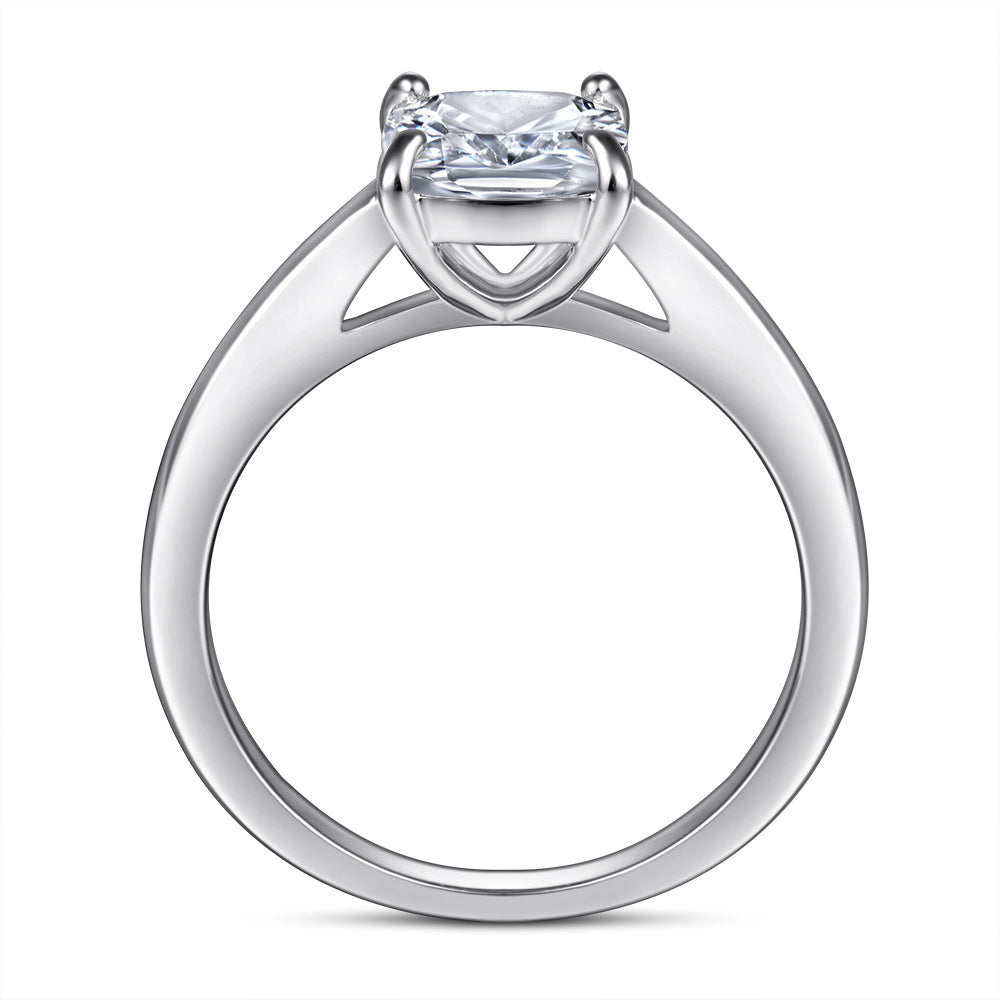 Cushion Cut Zircon Four Prongs Solitaire Silver Ring