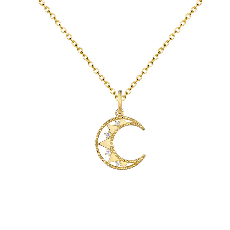 Moon with Zircon Pendant Silver Necklace for Women