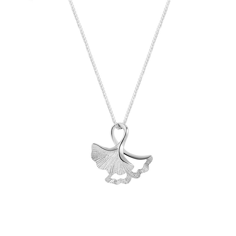 Ginkgo Leaf Pendant Silver Necklace for Women