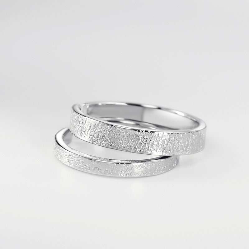 Pleated Texture Silver Couple Ring