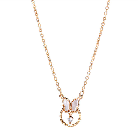 Mother of Pearl Butterfly with Zircon Silver Necklace for Women