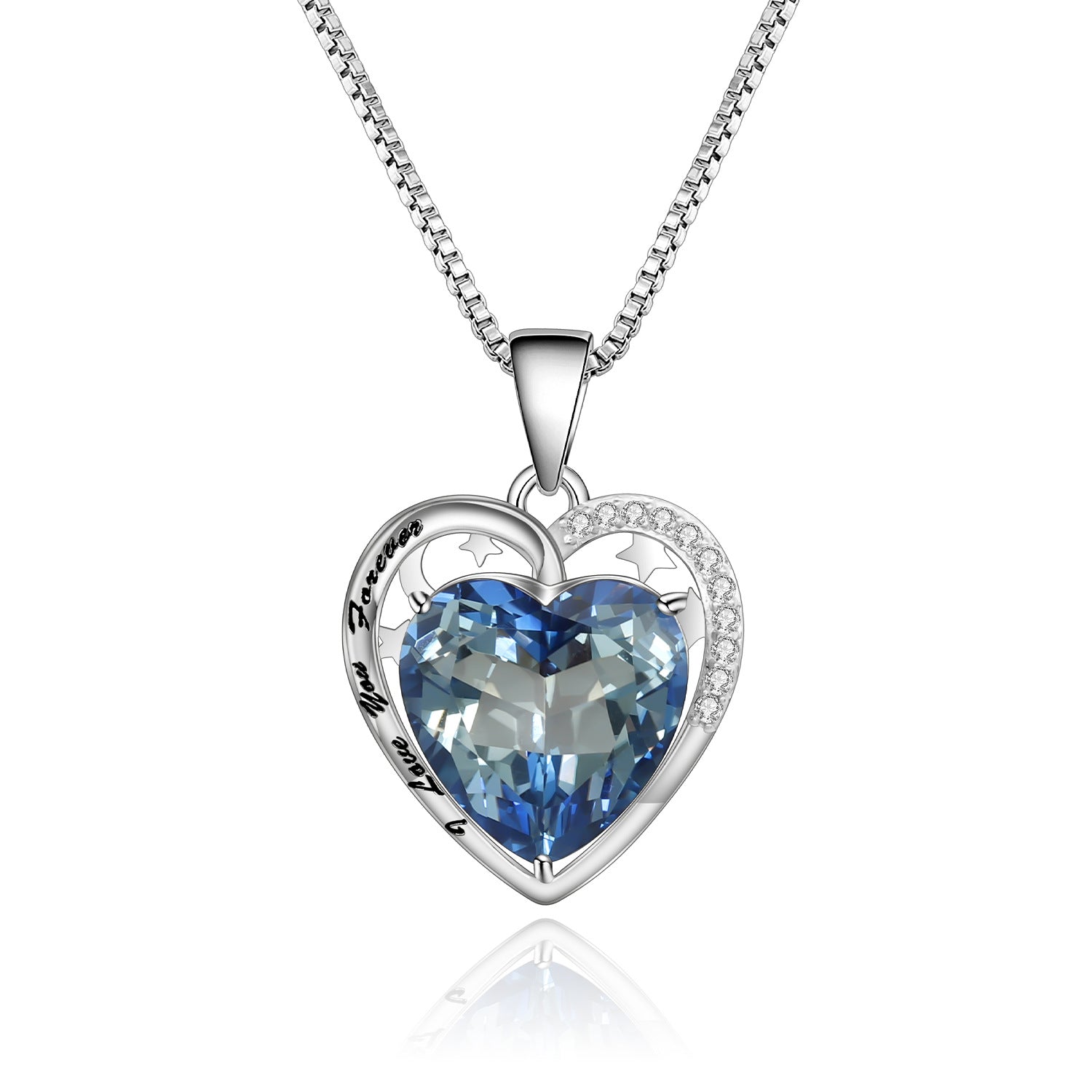 Valentine's Day Gift Luxury Design Colourful Crystal Heart To Heart Love Pendant Silver Necklace for Women