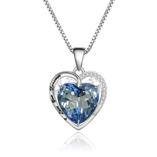 Valentine's Day Gift Luxury Design Colourful Crystal Heart To Heart Love Pendant Silver Necklace for Women
