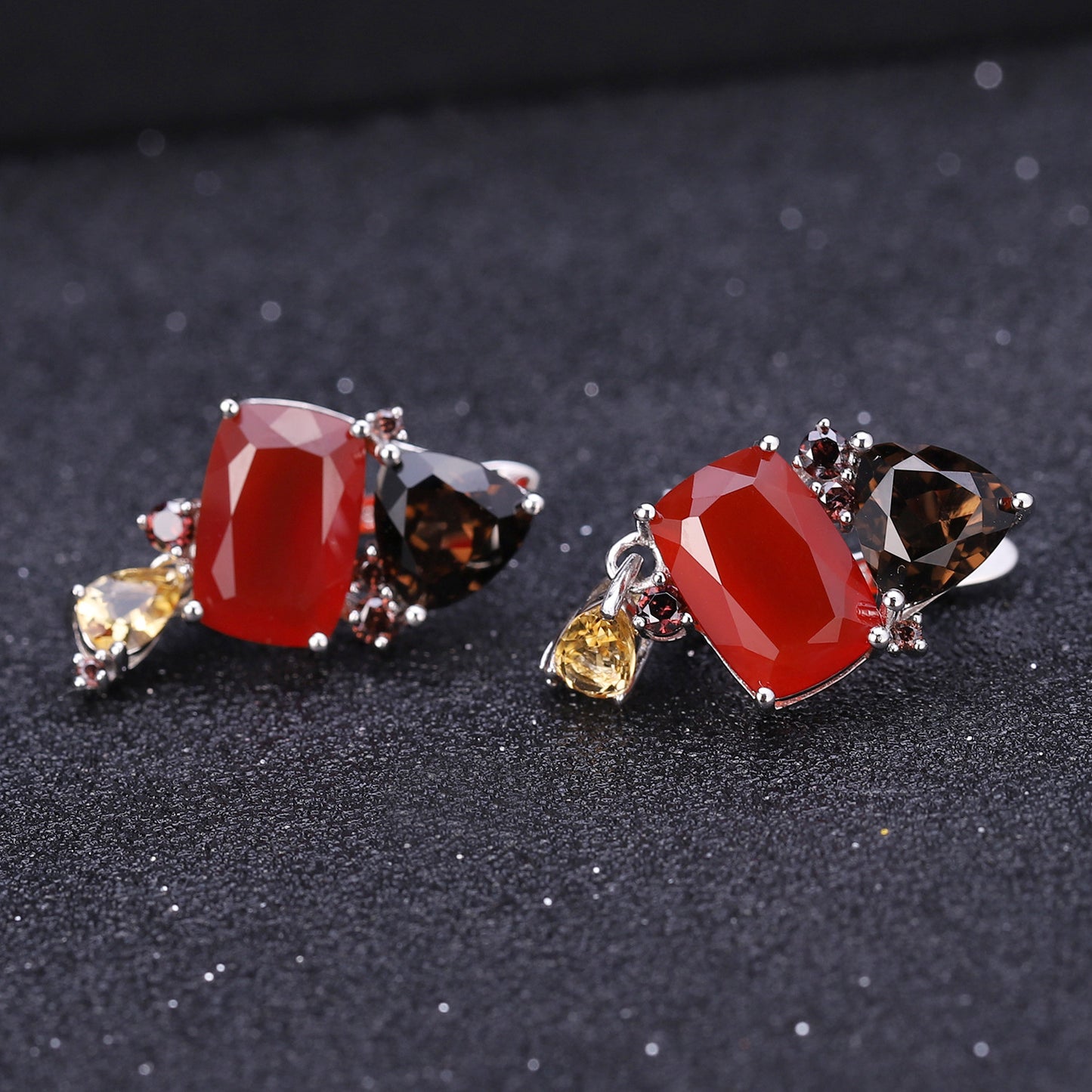 Banquet Inlaid Natural Colourful Gemstone Creative Shape Silver Drop Earrings for Women