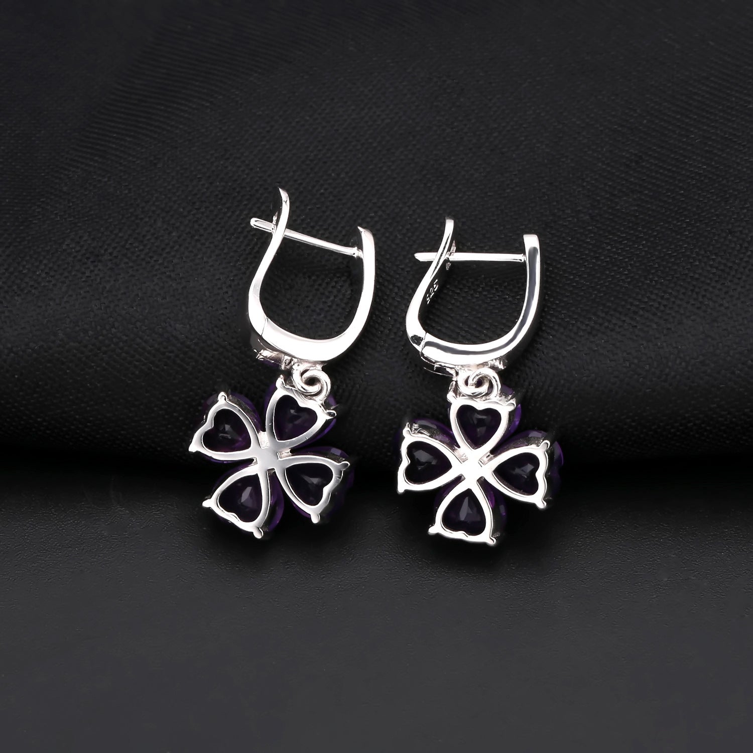 Natural Colourful Gemstone Clover Shape Silver Drop Earrings for Women