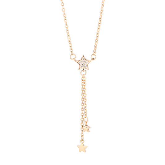 Zircon Star Tassel Silver Necklace for Women