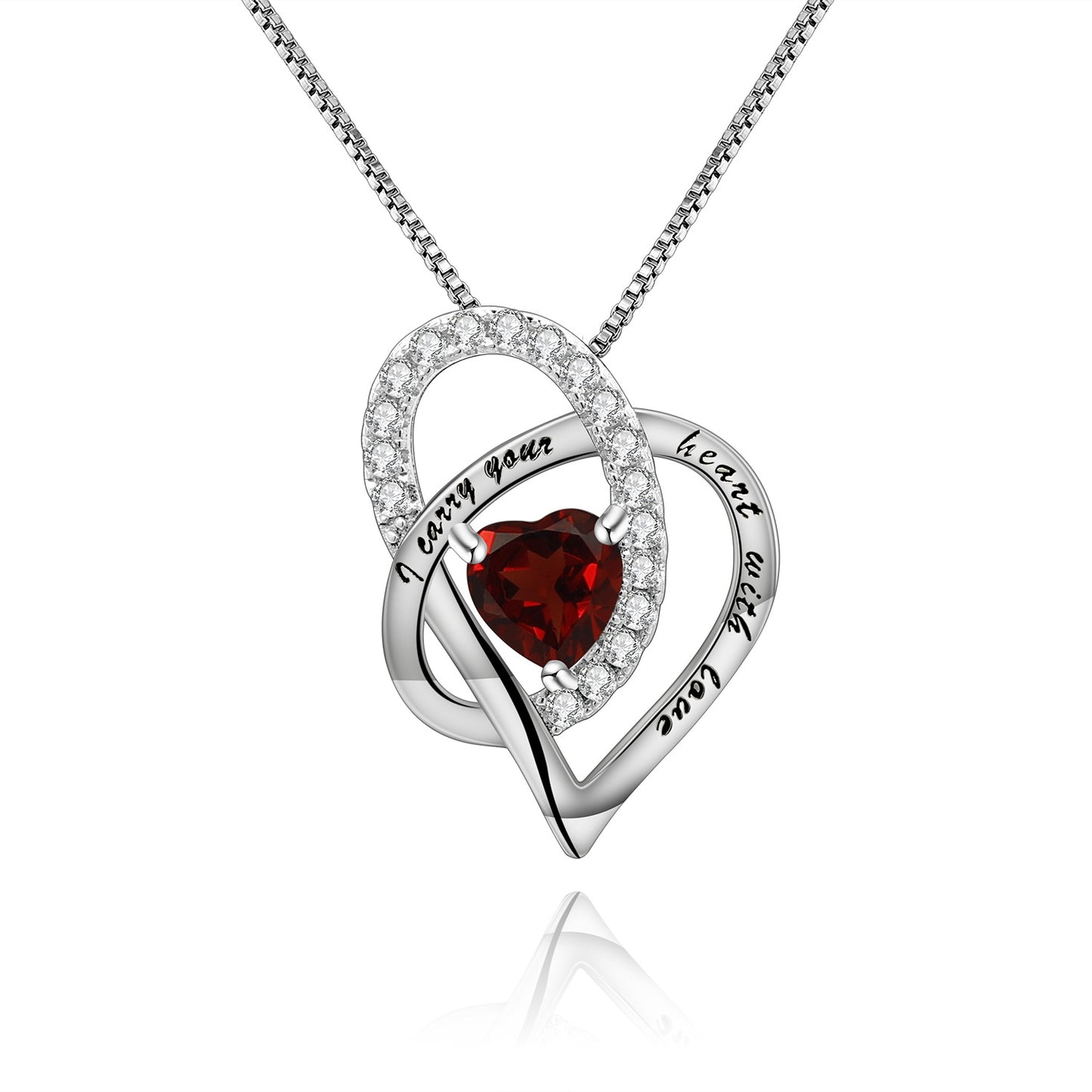 Luxury Style Interlocking Design Natural Colourful Gemstone Love Heart Pendant Silver Necklace for Women