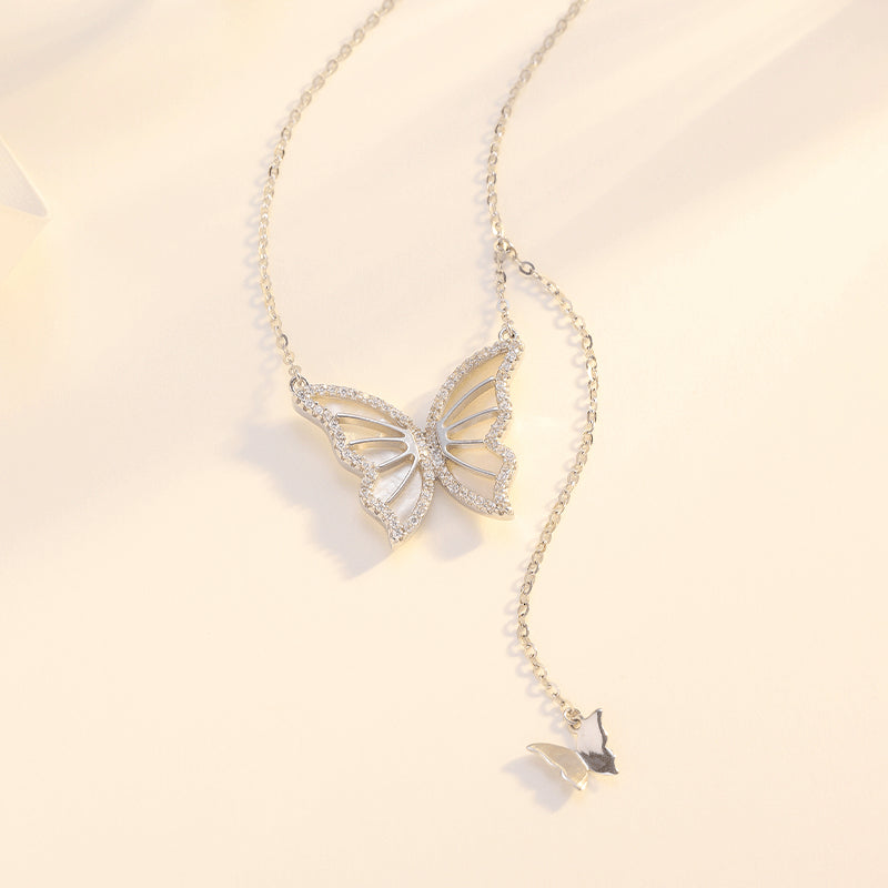 Butterfly with Zircon Tassel Silver Necklace for Women