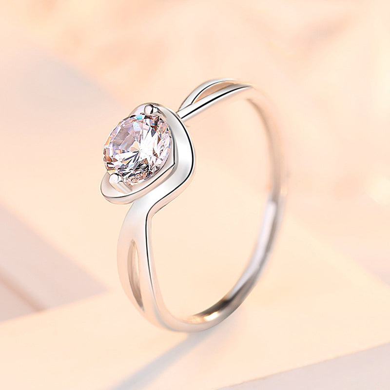 Heart-shaped with Round Zircon Silver Ring for Women