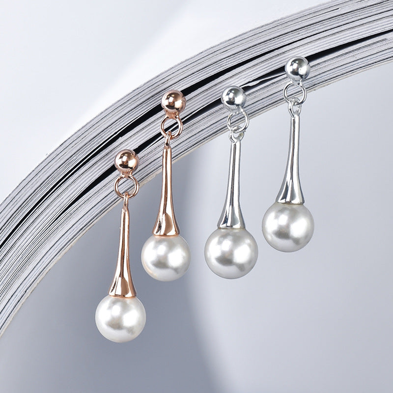 Drop Shape with Pearl Silver Drop Earrings for Women