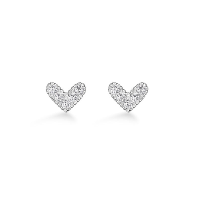 Mini Zircon Heart Silver Studs Earrings for Women