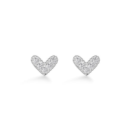 Mini Zircon Heart Silver Studs Earrings for Women