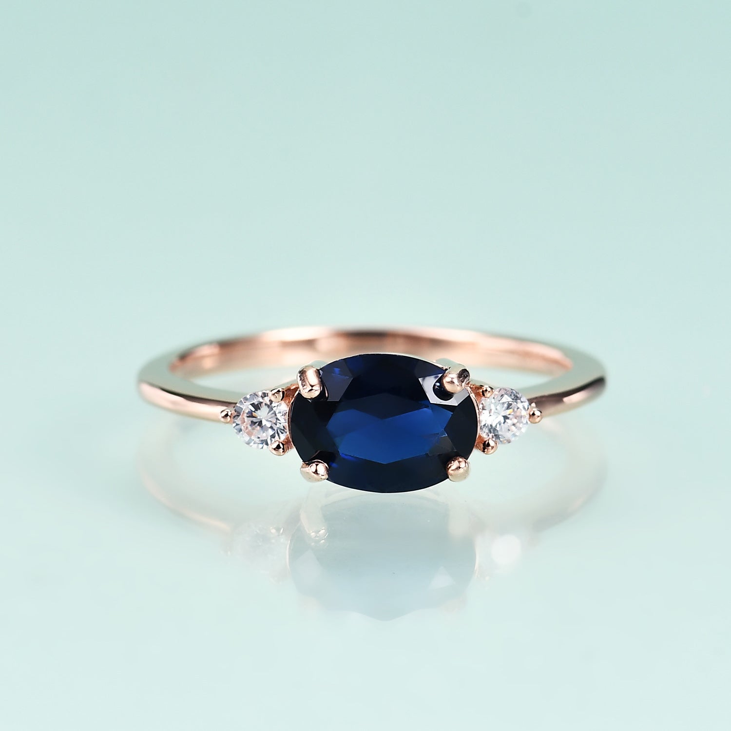 Classic Luxury S925 Sterling Silver Blue Gem Rose Gold Colour Ring for Women