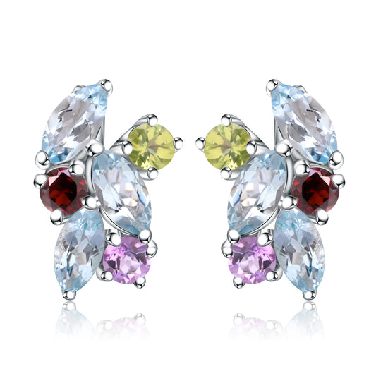 Fresh Candy Colourful Natural Crystal Silver Studs Earrings for Women