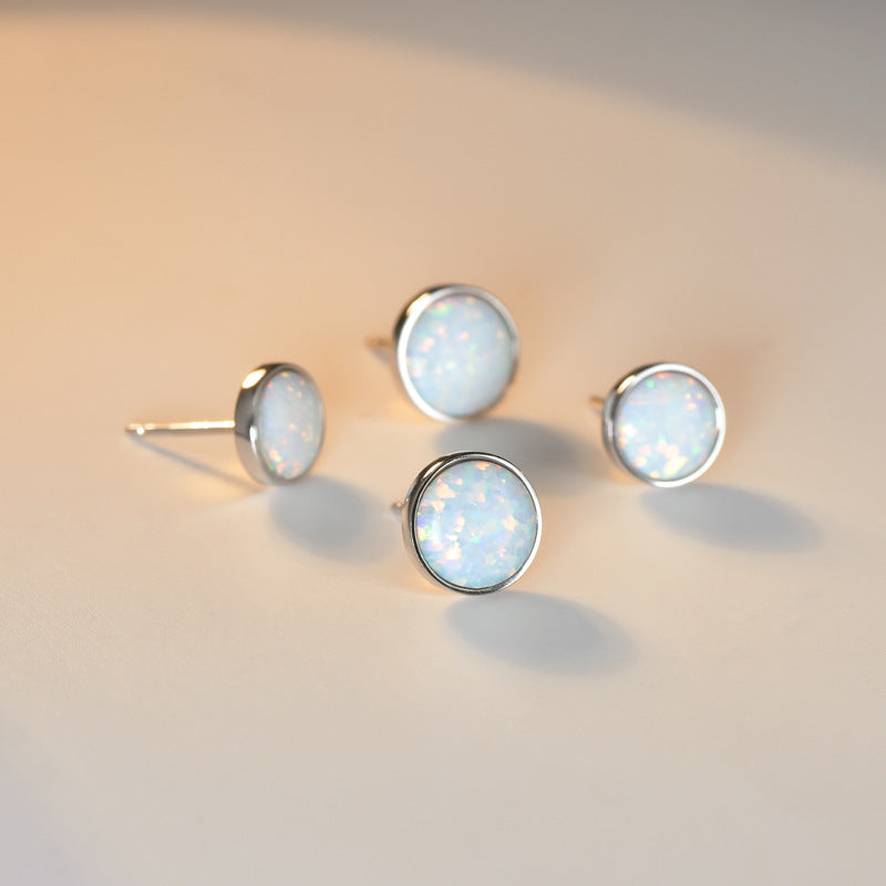 Twinkle White Opal Stone Silver Stud Earrings for Women