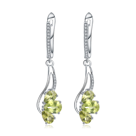 Fashion Natural Olivine Sterling Silver Drop Earrings for Women