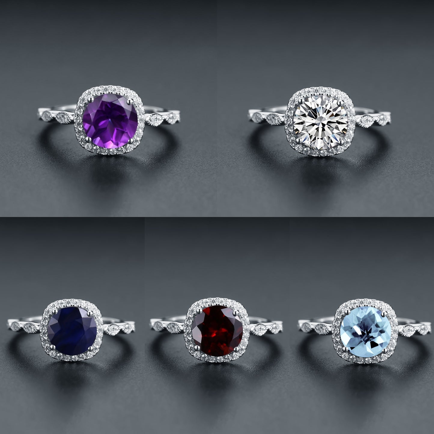 Fashion and Luxury Natural Colourful Gemstone Soleste Halo Sterling Silver Ring for Women