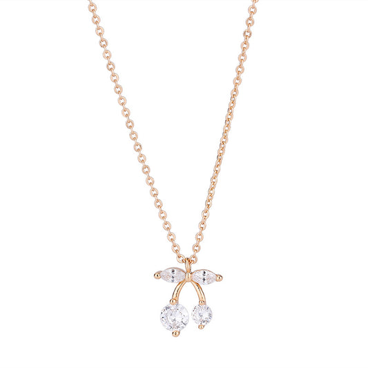 Zircon Cherry Pendant Silver Necklace for Women
