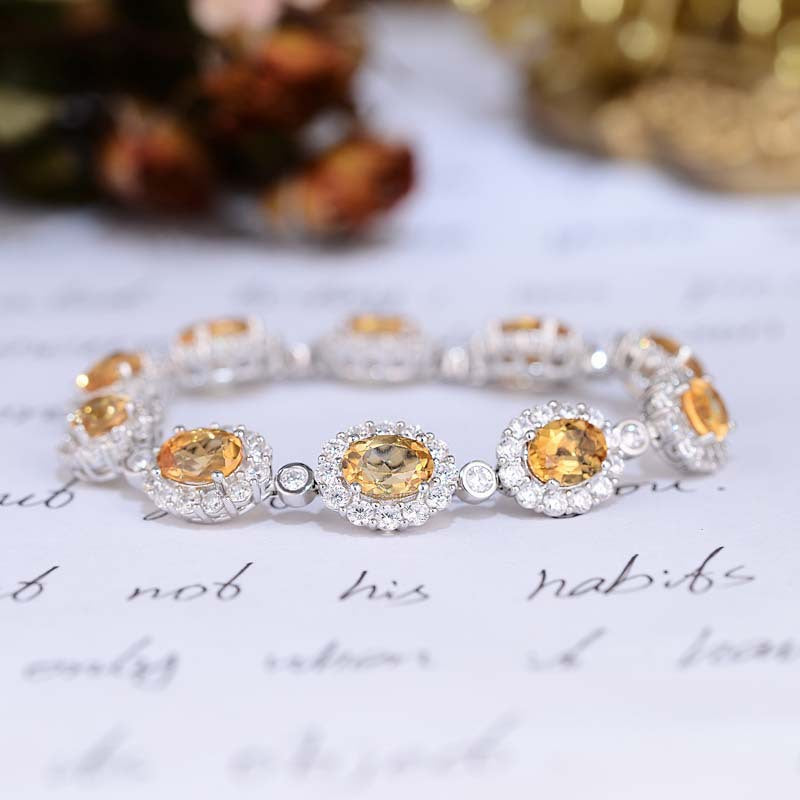 Natural Yellow Crytal 6*8mm Oval Cut Soleste Halo Beading Bracelet for Women