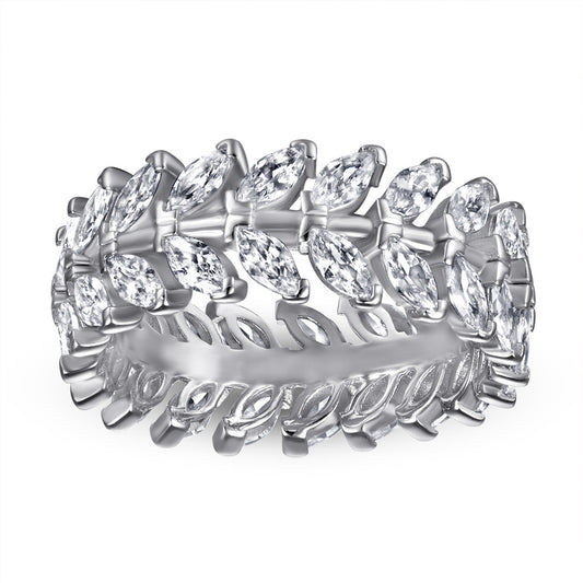 Full Row Marquise Zircon Leaf Silver Ring for Women