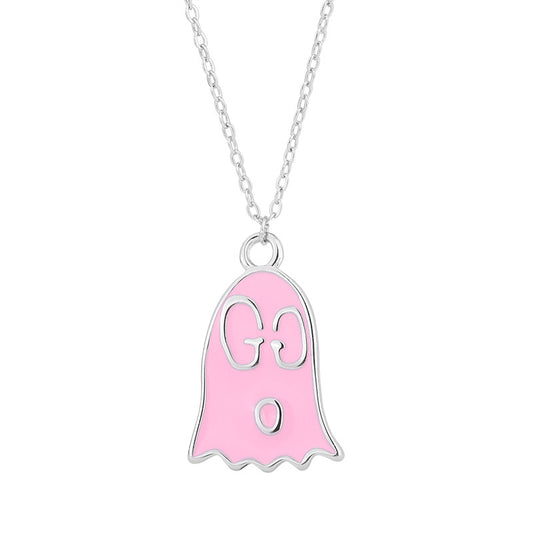 Enamel Little Ghost Pendant Silver Necklace for Women