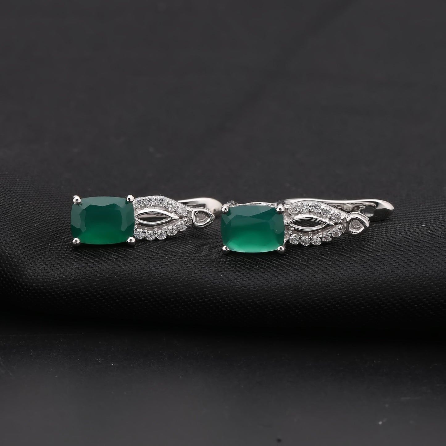 European Natural Green Agate Rectangle Silver Studs Earrings for Women