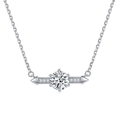 Six Prongs Colourful Zircon Double Arrowhead Silver Necklace for Women
