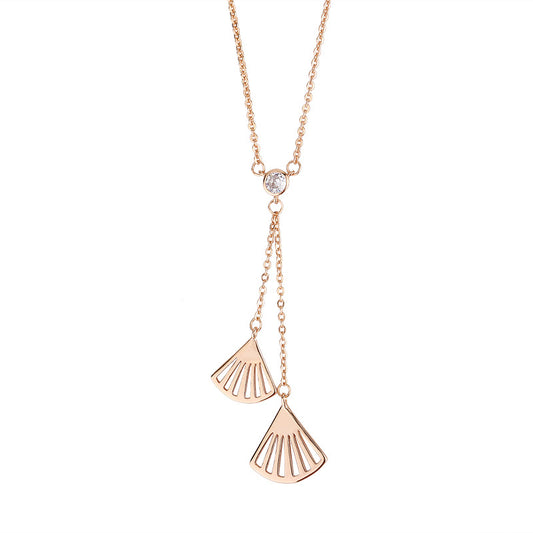 Hollow Double Fan Tassel Silver Necklace for Women