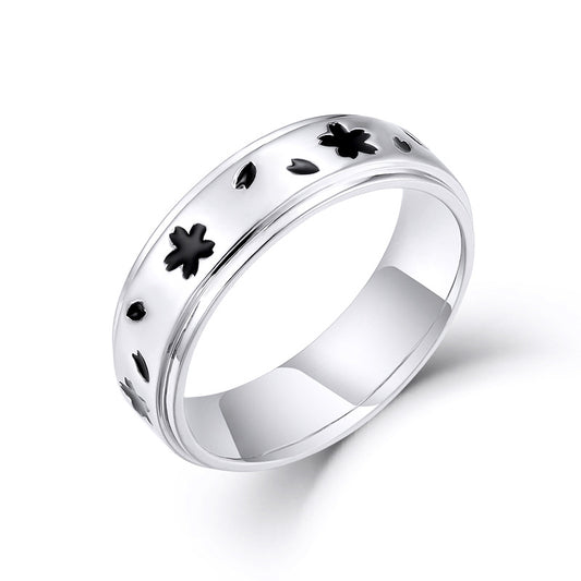 Cherry Blossom Pattern Silver Ring for Women