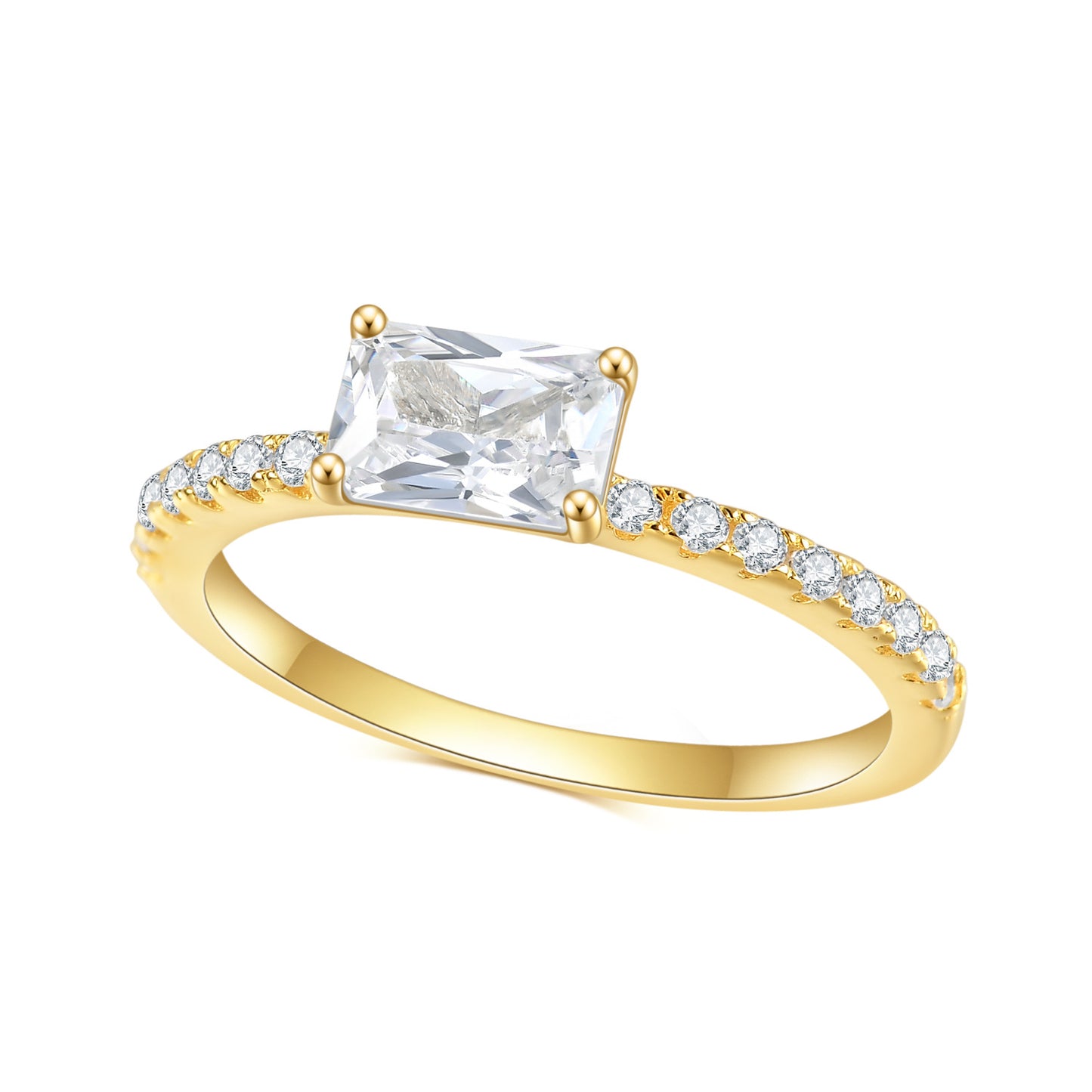 Golden 5A Zircon 14K Gold Plated on Silver Ring for Women