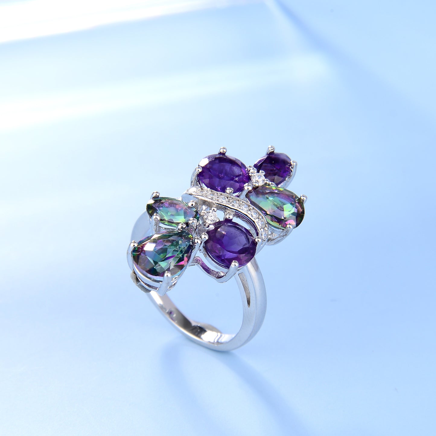 European Fashion Gemstone Crystal S925 Silver Ring for Women