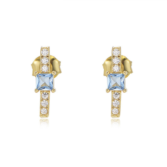 Geometric Square Blue Zircon Silver Studs Earrings for Women