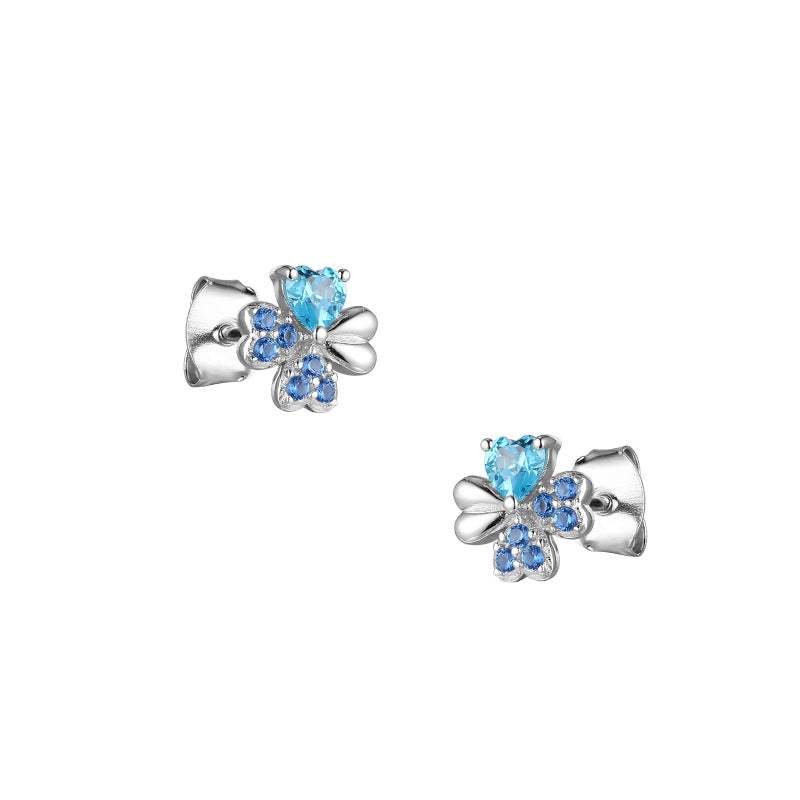 Blue Zircon Heart-shaped Clover Silver Studs Earrings for Women