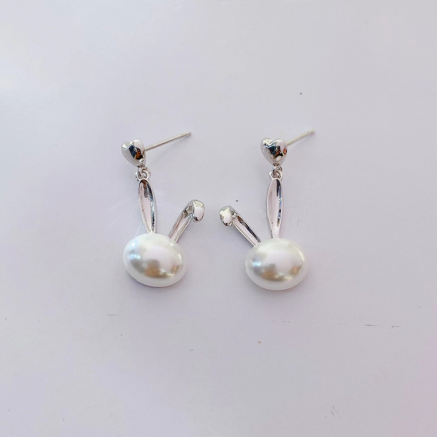 Rabbit with Oval Pearl Silver Drop Earrings for Women