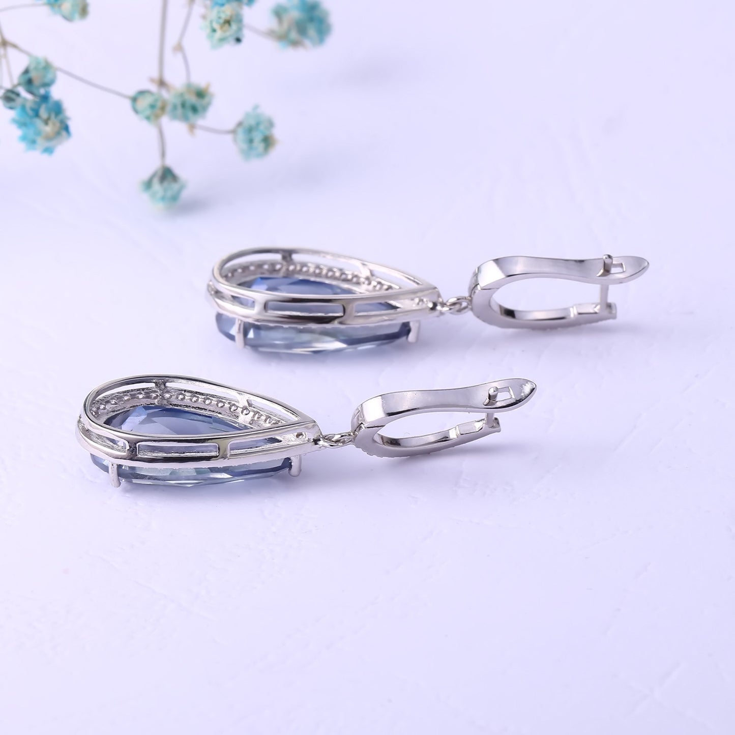 Fashion Luxury Style Inlaid Crystal Classic Soleste Halo Pear Shape Silver Drop Earrings for Women