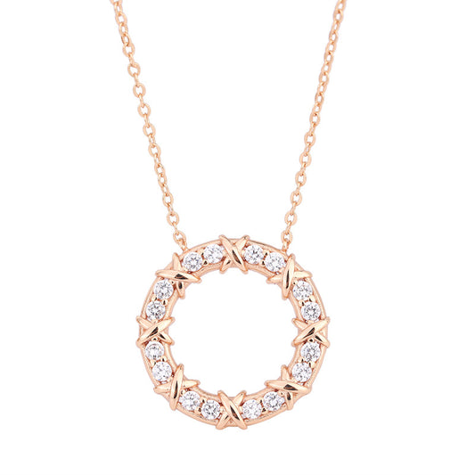 Round Zircon Circle Pendant Silver Necklace for Women