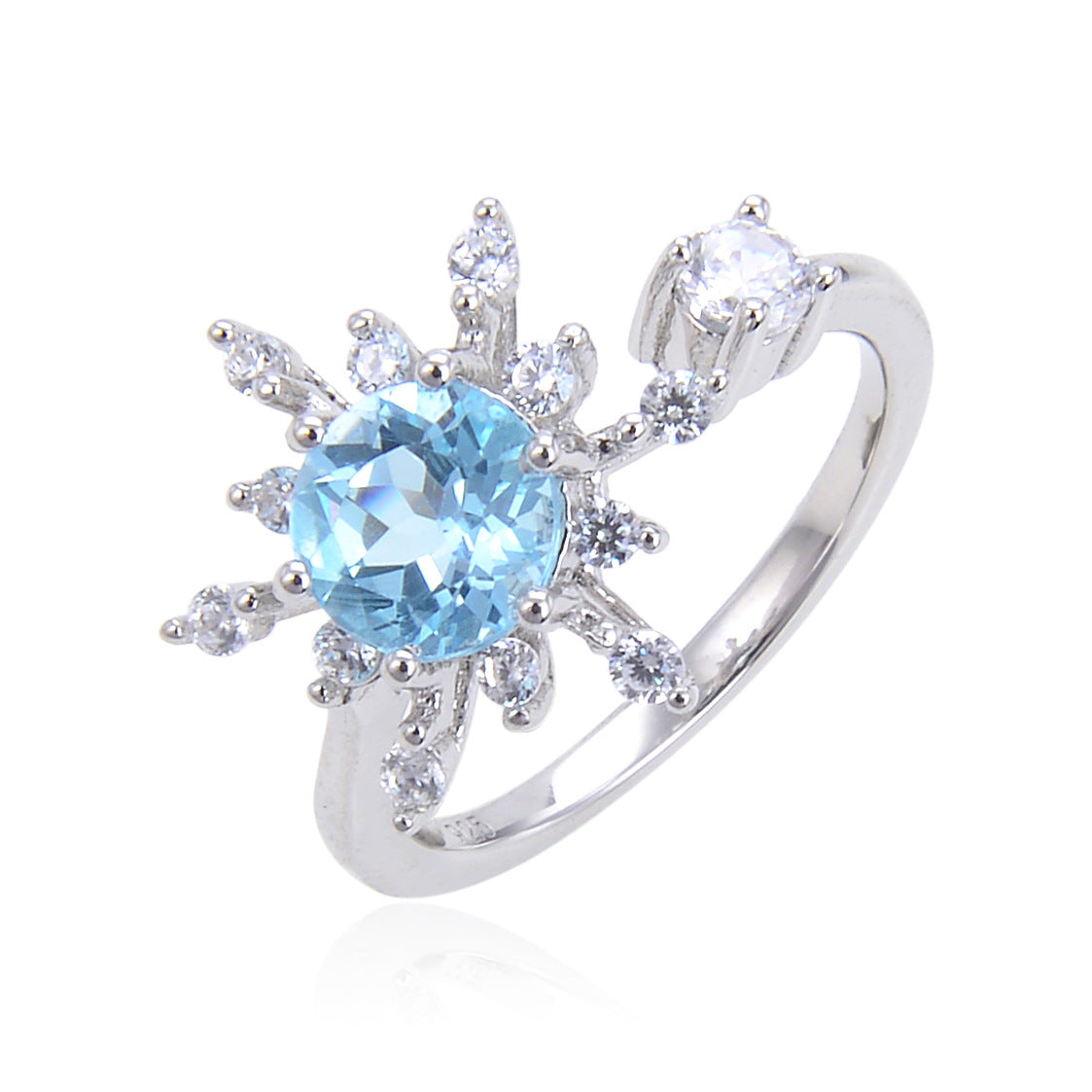 Adjustable Opening Design Natural Gemstone Sun Shape Silver Ring for Women