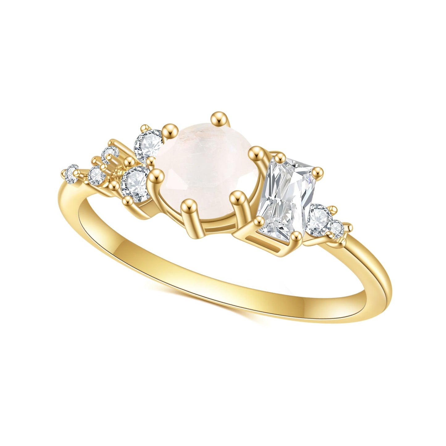 Jubilee S925 Sterling Silver inlaid Natural Moonstone Ring plated 14k Gold Ring for Women