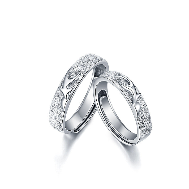 Frosted Antler Silver Couple Rings for Women