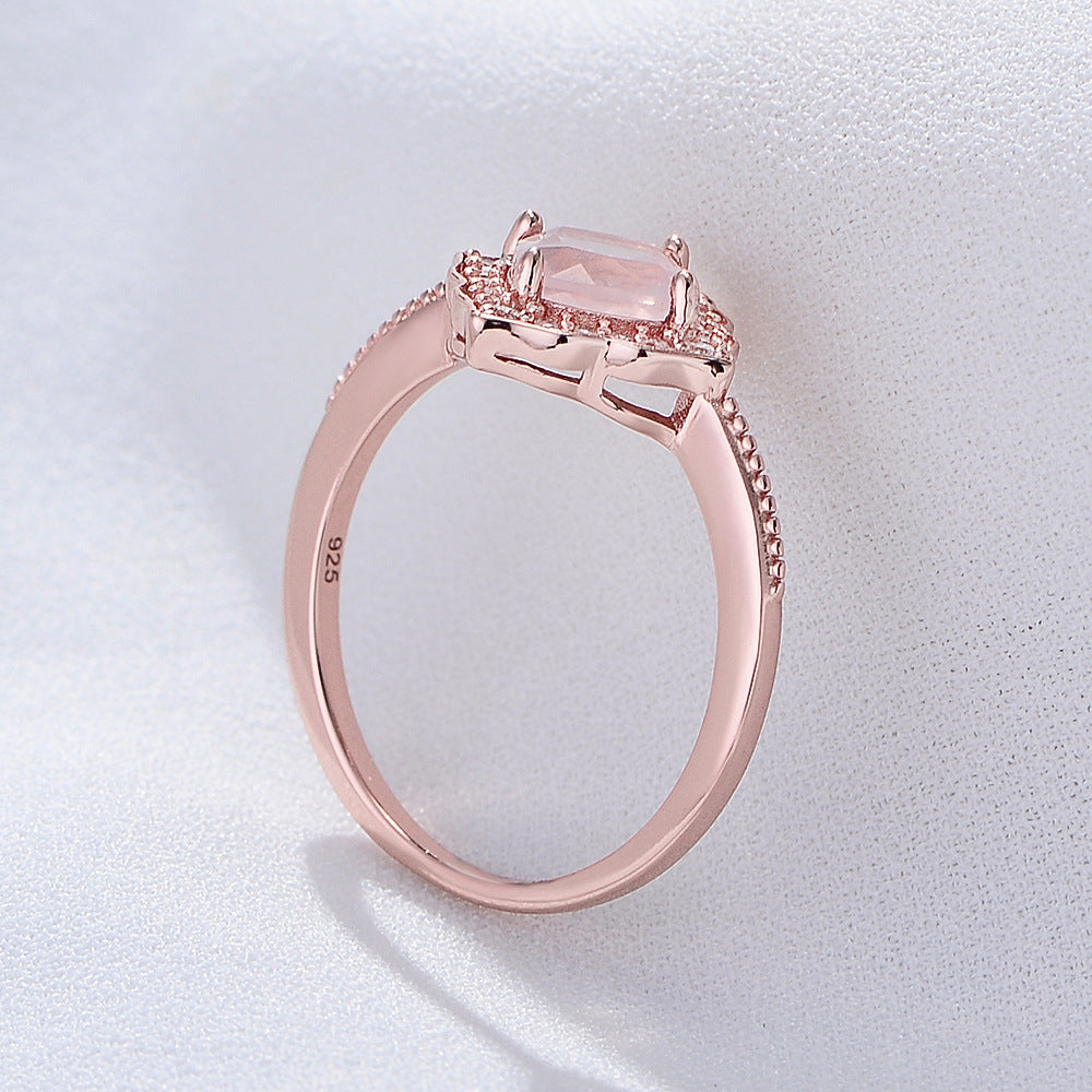 Pink Crystal Square Fashion Soleste Halo Sterling Silver Ring for Women