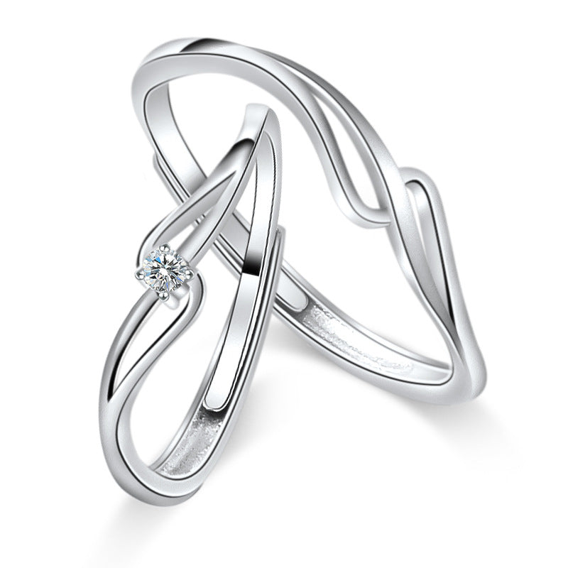 Hollow Out Interwoven Lines Silver Couple Ring for Women