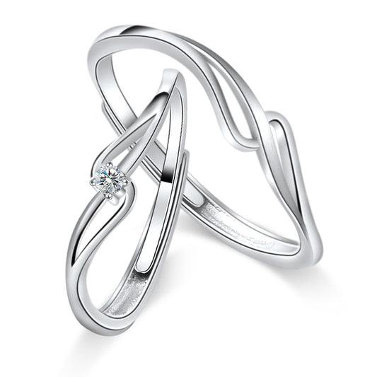 Hollow Out Interwoven Lines Silver Couple Ring for Women