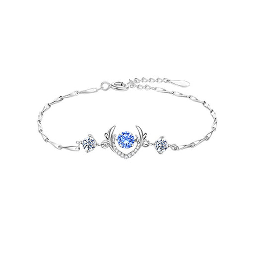 Deer with Blue Zircon Silver Bracelet for Women