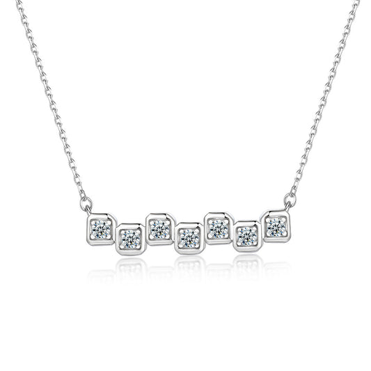 Square Zircon Chain Pendant Silver Necklace for Women