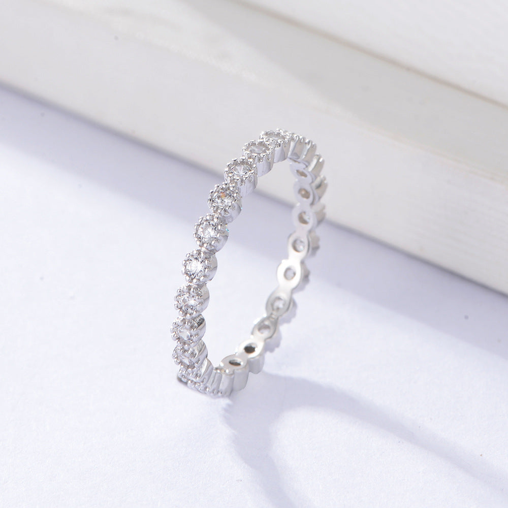 Geometric Round Full Zircon Sterling Silver Eternity Ring for Women