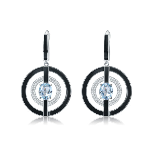 Natural Topaz Enamel Ring Design Silver Drop Earrings for Women