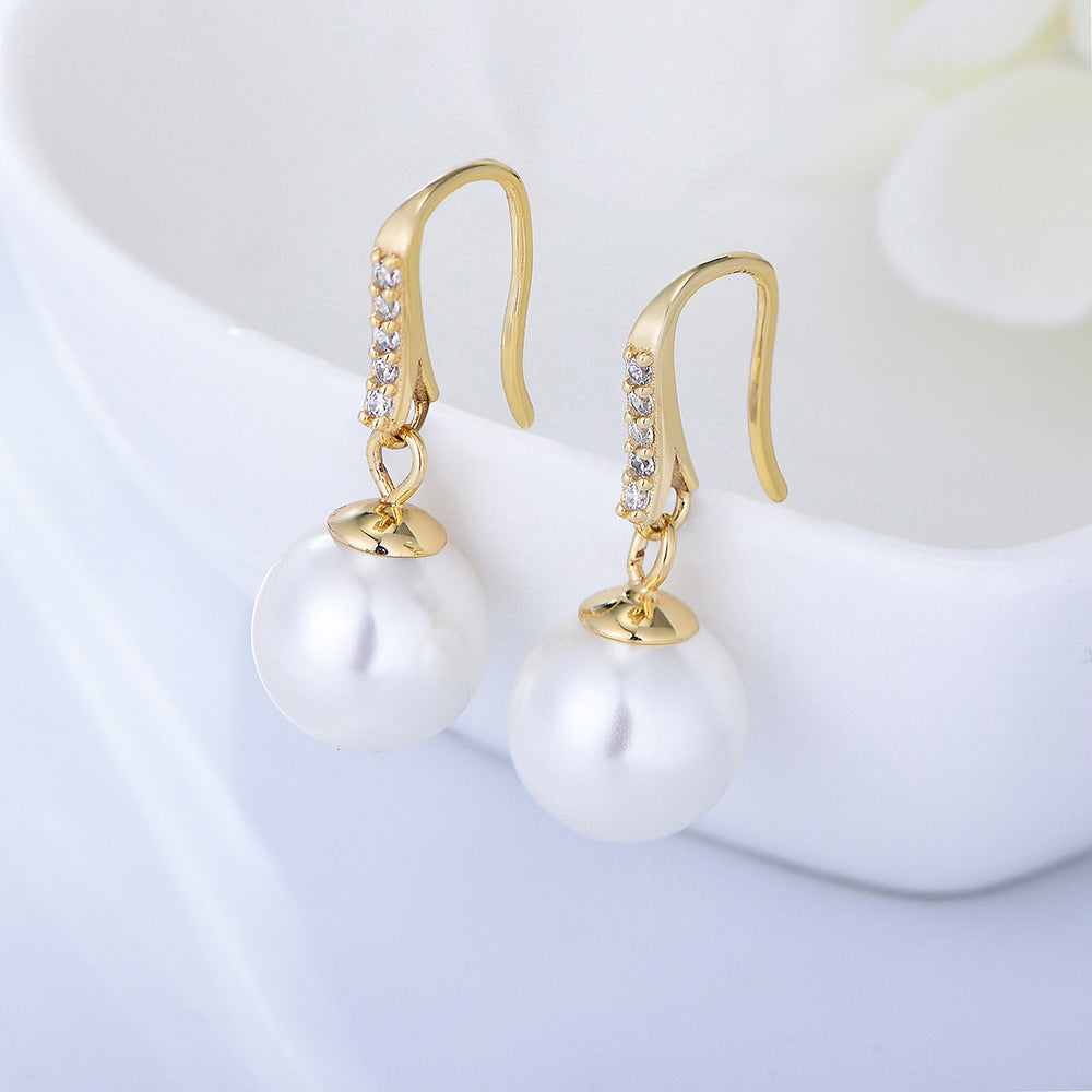 Ball Pearl with Zircon Silver Drop Earrings for Women